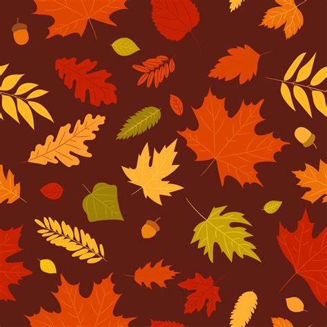 Seamless pattern autumn leaves of a maple, oak, birch tree. Fall yellow ...