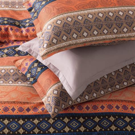 Bohemian Duvet Cover Striped Ethnic Boho Southwestern 400TC Cotton Bedding 3pc Set Modern Geo ...