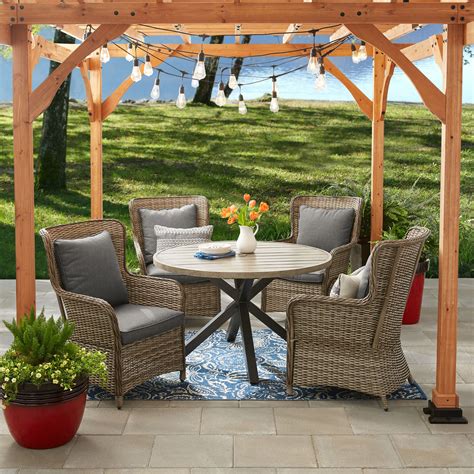 Better Homes and Gardens Victoria Outdoor Dining Patio Set, Cushioned Wicker 5 Piece - Walmart ...