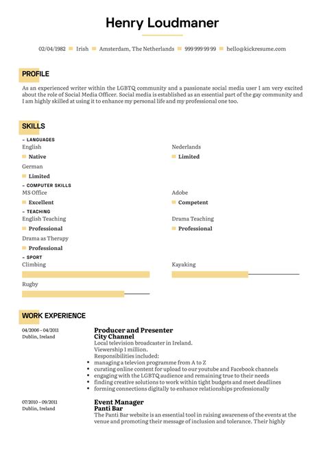 Producer & Presenter Resume Example | Kickresume