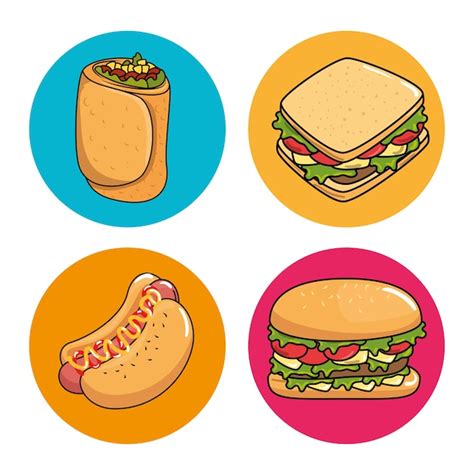 Premium Vector | Fast food stickers pop art