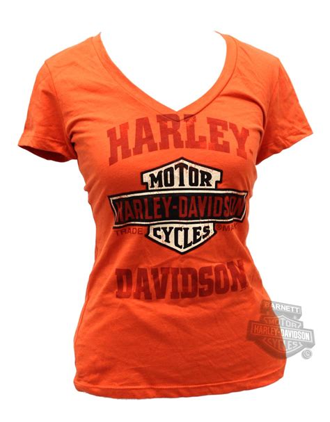 5M17-H64S - Harley-Davidson® Womens Chic Logo Trademark B&S V-Neck Orange Short Sleeve T-S ...