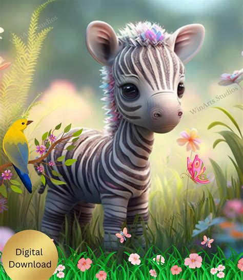 Zebra Wall Art Cute Baby Zebra in Garden Printable, Nursery Digital Instant Download, Digital ...