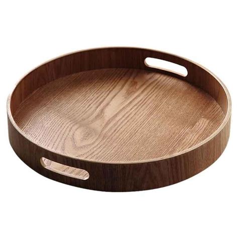 Round Wood Tray W/Handle - 9.8in-13.7in Wide - 3 Sizes Available | Wooden tray, Dinner tray ...