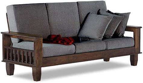 KendalWood Furniture Solid Sheesham Wood 3 Seater Sofa Set | Wooden Sofa Set with Brown Cushions ...