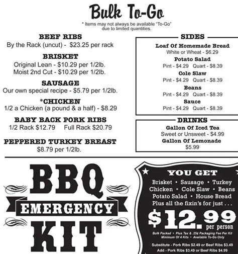 Menu at County Line BBQ, Austin, 5204 Ranch Rd 2222