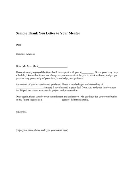 Sample Thank You Letter to Your Mentor