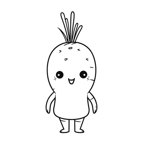 Cute Kawaii Carrot Cartoon Coloring Page With Sprites Outline Sketch Drawing Vector, Cute Carrot ...