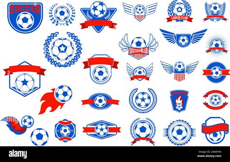 Set of Soccer logos, badges and design elements. Collection symbol of football: soccer ball ...