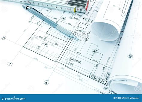 Drawing and Measurement Tools, Architectural Plan, Rolls of Blue Stock ...