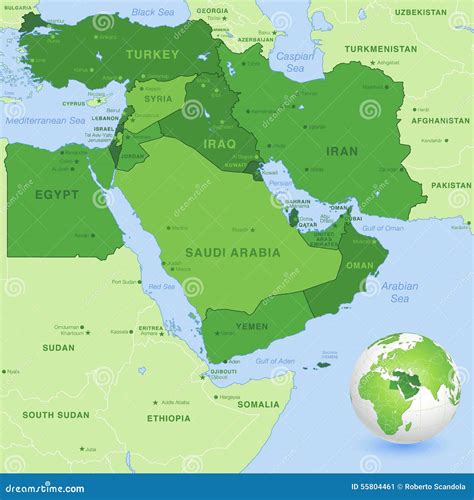 Vector Middle East Green Map Stock Vector - Image: 55804461