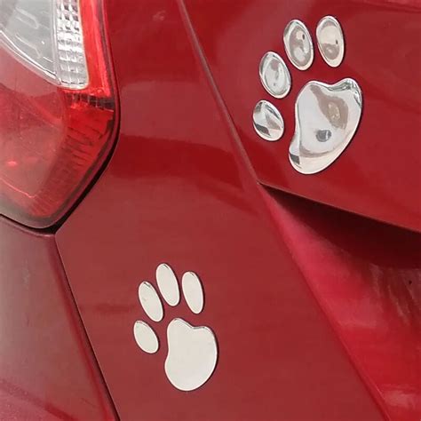 2pcs/lot Car Styling 3D Funny Chrome Car Sticker Bear Dog Paw Footprint Emblem car covers Decal ...