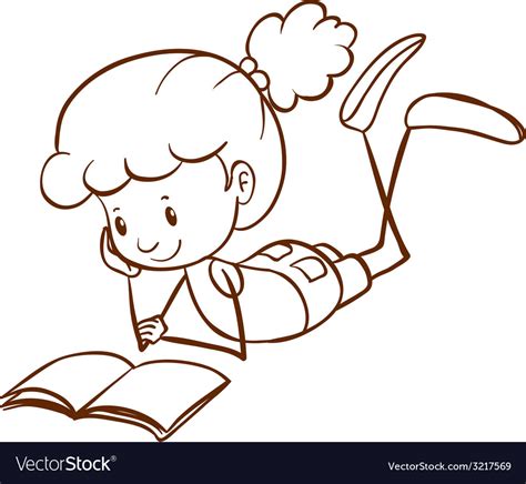 A simple sketch of young kid reading Royalty Free Vector