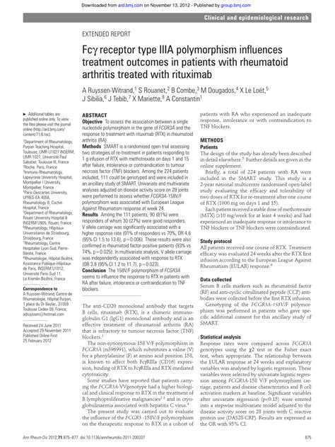 (PDF) Fc receptor type IIIA polymorphism influences treatment outcomes ...