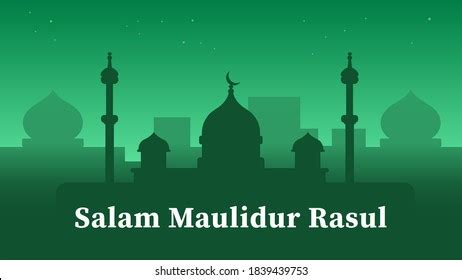 Happy Maulidur Rasul Green Mosque Silhouette Stock Vector (Royalty Free ...