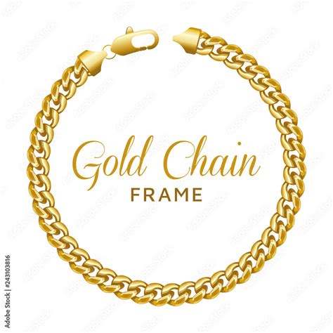 Gold chain round border frame. Wreath circle shape with a lobster lock ...