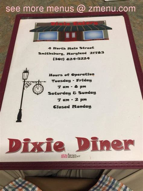 Menu at Dixie Diner restaurant, Smithsburg