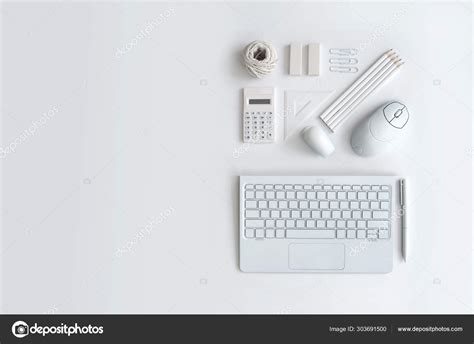 Minimalist stationery desktop background Stock Photo by ©nupix 303691500