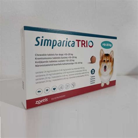 Simparica Trio Chewable Tablets for Dogs weighing 10-20kg (22.1-44) lbs ...