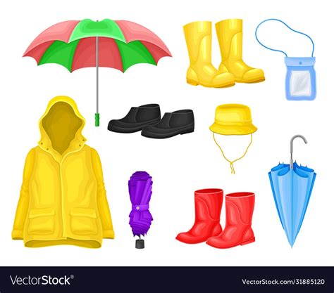 Waterproof clothes and things for rainy weather Vector Image