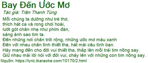 Loi bai hat Bay Den Uoc Mo (Tran Thanh Tung) [co nhac nghe]