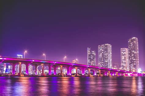 Florida, vice city, bridge, lightened, buildings, near, night, 1080P ...