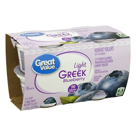 Great Value Light Greek Yogurt, Blueberry, 21.2 oz, 4 Count - Walmart.com - Walmart.com