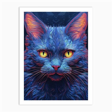 Neon Cat Portrait Art Print by Lootprint - Fy