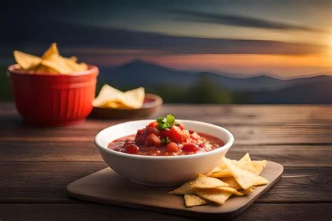 Premium AI Image | a bowl of salsa with chips and a bowl of chips.