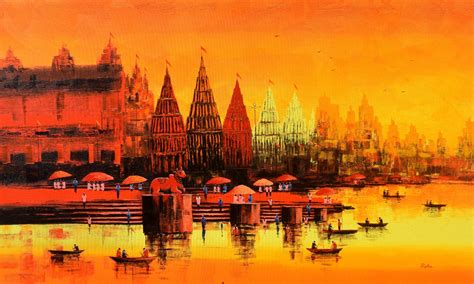 Buy Banaras Ghat Handmade Painting by REBA MANDAL. Code:ART_7775_62478 - Paintings for Sale ...