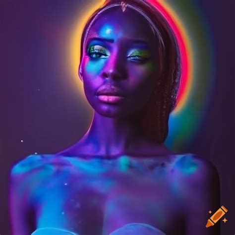 Vibrant neon portrait of a cosmic goddess on Craiyon