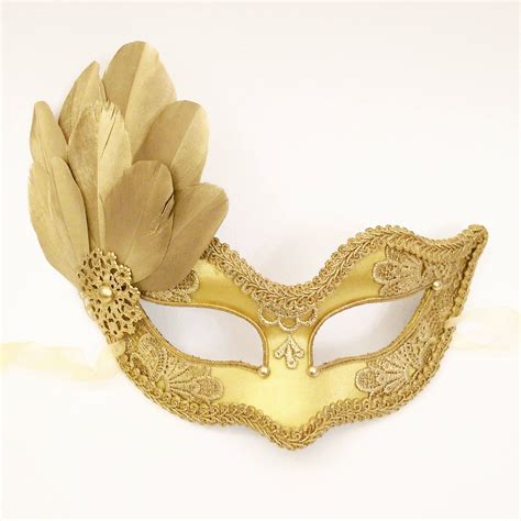 Gold Embroidery Masquerade Mask With Gold Feathers Venetian - Etsy | Masquerade mask, Masks ...