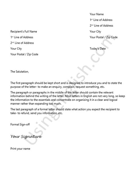 Formal Letter Format: How to Write a Formal Letter - UsingEnglish.com