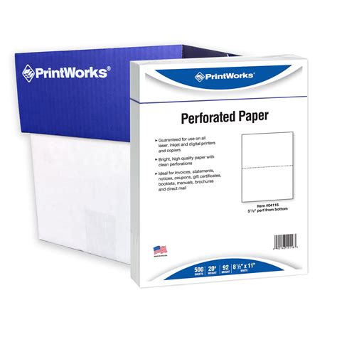 Printworks Perforated Paper, 8.5 x 11, 20 lb, 5.5” Perf, White, 2500 Shts, 04116 - Walmart.com