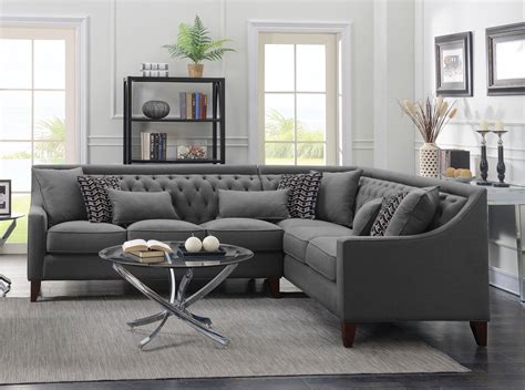 Iconic Home Aberdeen Linen Tufted Right Facing Sectional Sofa Grey ...