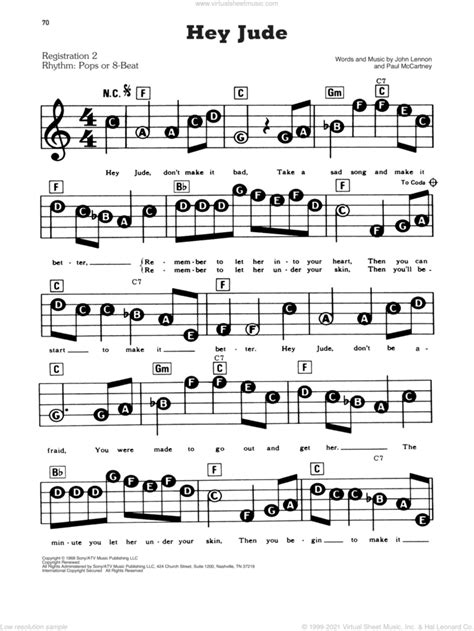 Beatles - Hey Jude sheet music for piano or keyboard (E-Z Play)