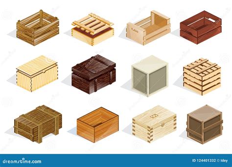 Set Wooden Boxes, Boxes, Packages, Open and Closed with Covers. Stock Vector - Illustration of ...