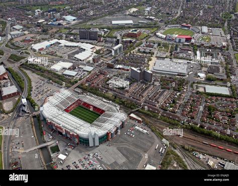 aerial view of Manchester United Old Trafford football ground and ...