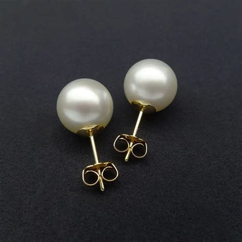 Elegant 10.5mm White Genuine South Sea Pearl Stud Earrings 9k Solid Yellow Gold-in Earrings from ...