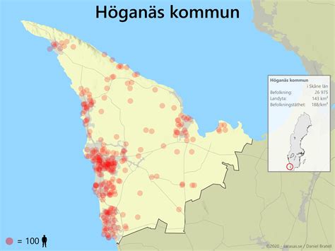 Höganäs kommun karta över befolkningstäthet - Sarasas Maps