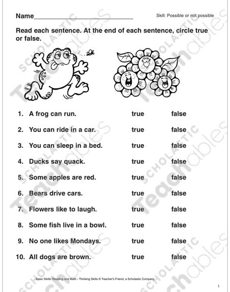 True False Worksheet For Kindergarten