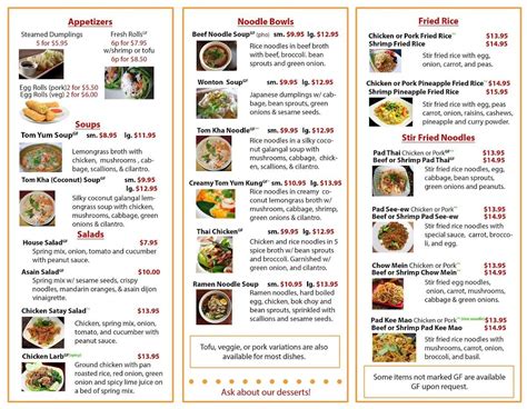 Menu at Pad Thai Café restaurant, Soldotna