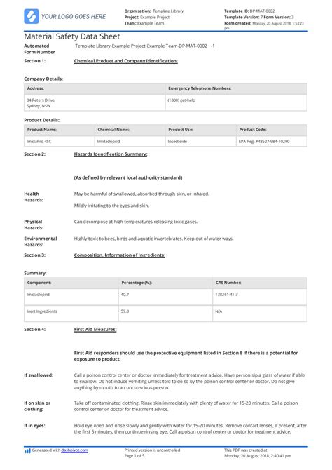 Free Safety Data Sheet Template