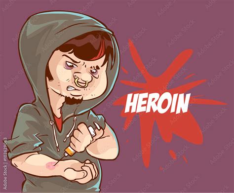 Cartoon vector illustration of a drug addict man addicted to her Stock ...