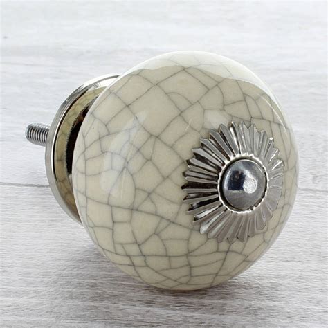 Cream Crackle Cupboard Door Knob Drawer Handle By G Decor