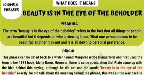 Beauty Is in the Eye of the Beholder Meaning with Helpful Examples • 7ESL