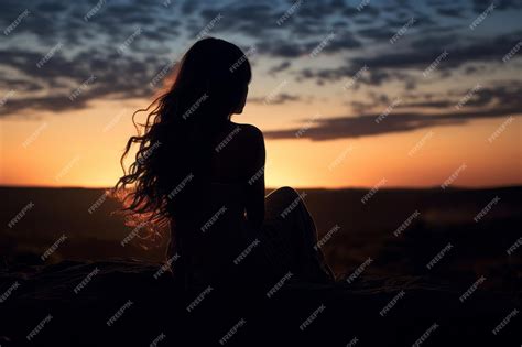 Premium AI Image | the silhouette of a woman sitting on a rock at sunset