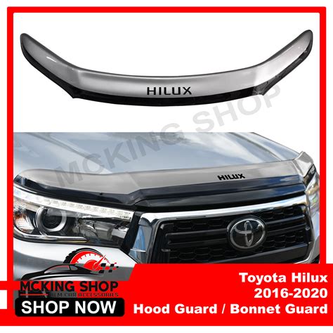 Toyota Hilux 2016-2020 Hood Guard / Bonnet Guard Protector with Logo Two Toned (Silver-Black ...