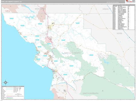 San Luis Obispo County, CA Wall Map Premium Style by MarketMAPS