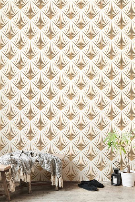 Geometric Wallpaper Living Room Poster Golden Leaf Decor | Etsy